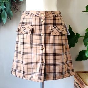 Plaid Button Up Mini Skirt